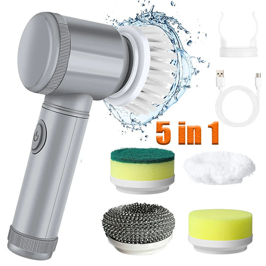 5 in 1 Powerful Electric Cleaning Brush Spin Scrubber Brush Deep Cleaning with 5 Replaceable Heads For Bathroom Kitchen 2025 FREE Shipping