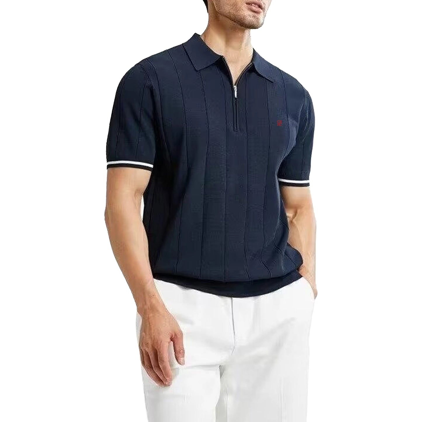 CH New Summer Ribbed Knit Polo Shirt for Men Breathable and Cool Brand Quality Mens Textured Polo Shirts