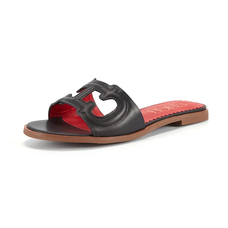 CH Women's Slippers 2024 Simple Black Flat Flat Women's Shoes Home Indoor Slippers