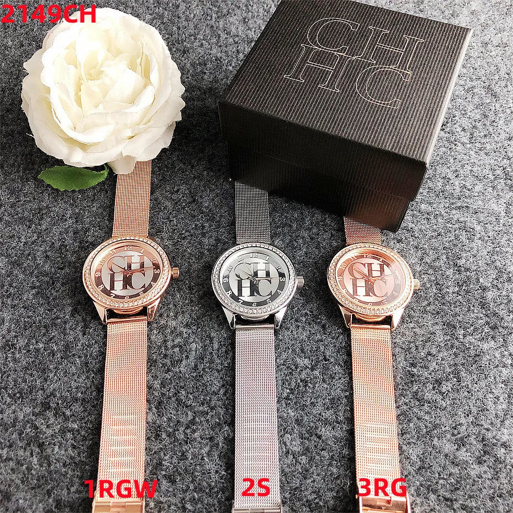 Carolina Herrera Elegant Logo Fashion Mesh Crystal Watch Design Sense Brand Stainless Steel Women's Watch Temperament High-end Diamond Watch FREE SHIPPING