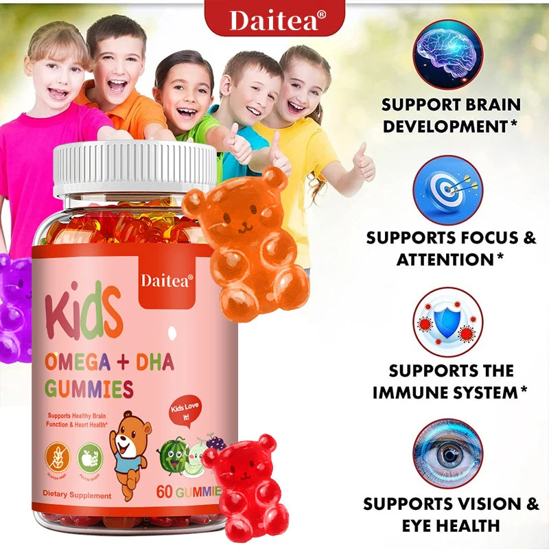 Children's OMEGA+DHA Gummies - Supports The Brain, Joints, Heart, Eyes and Immune System - Contains Omega 3 6 9 + DHA, Vitamin C FREE SHIPPING