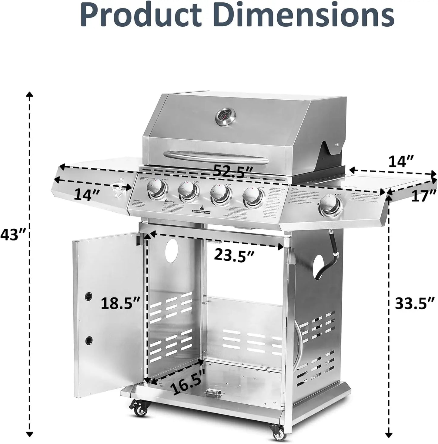 Propane Gas Grill 4 Burners with Side Burner, Stainless Steel Grill Cart with Wheels for Outdoor Patio Garden Backyard Cooking FREE Shipping