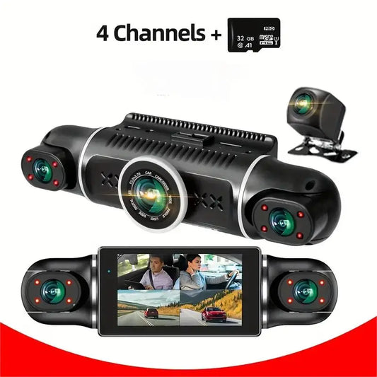 Car camera 3 inch car recorder left and right 4 channels 4 screens, 24 hours for the vehicle to record parking monitoring, multi