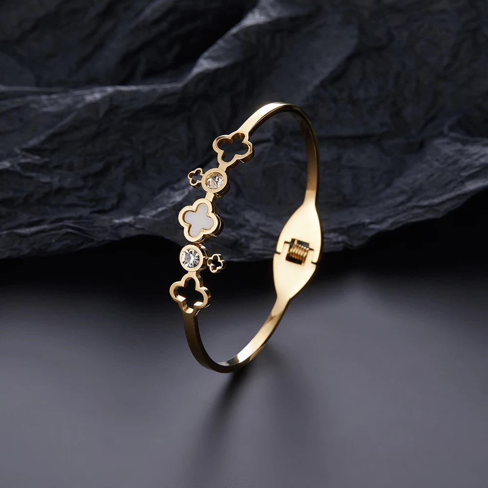 Classic letter cut black enamel gold plated stainless steel bracelet, high quality waterproof silver jewelry