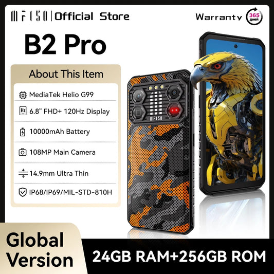 IIIF150 B2 Pro Rugged Smartphone Android Cell Phone G99 120Hz 6.8'' Screen 24GB RAM 256GB ROM 108MP Camera 10000mAh 30W Charge FREE Shipping