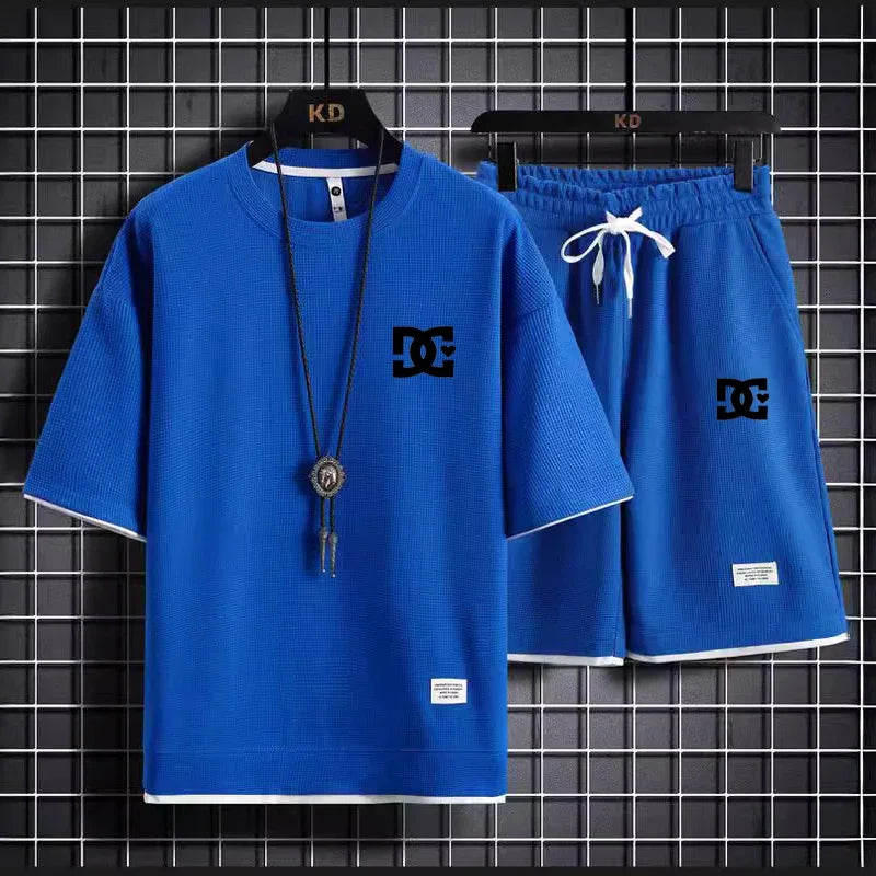 Men's two-piece summer suit, casual T-shirt and shorts, sportswear, fashion sweatshirt, couple short-sleeved suit