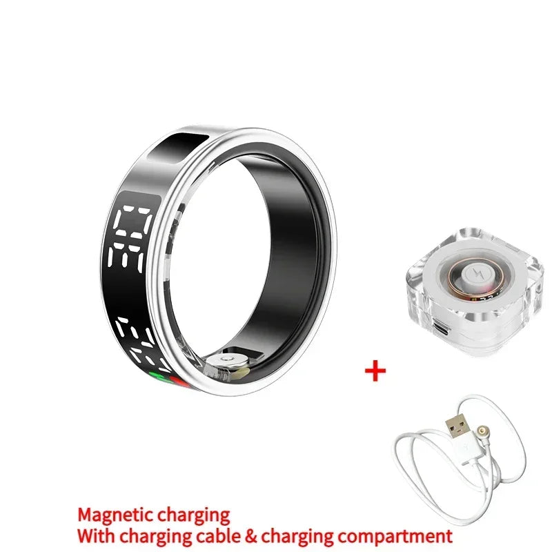SR08 Smart Ring For Men Women LED Display Screen Heart Rate Blood Oxygen Monitoring Multi Sports Modes IP68 & 5ATM Waterproof