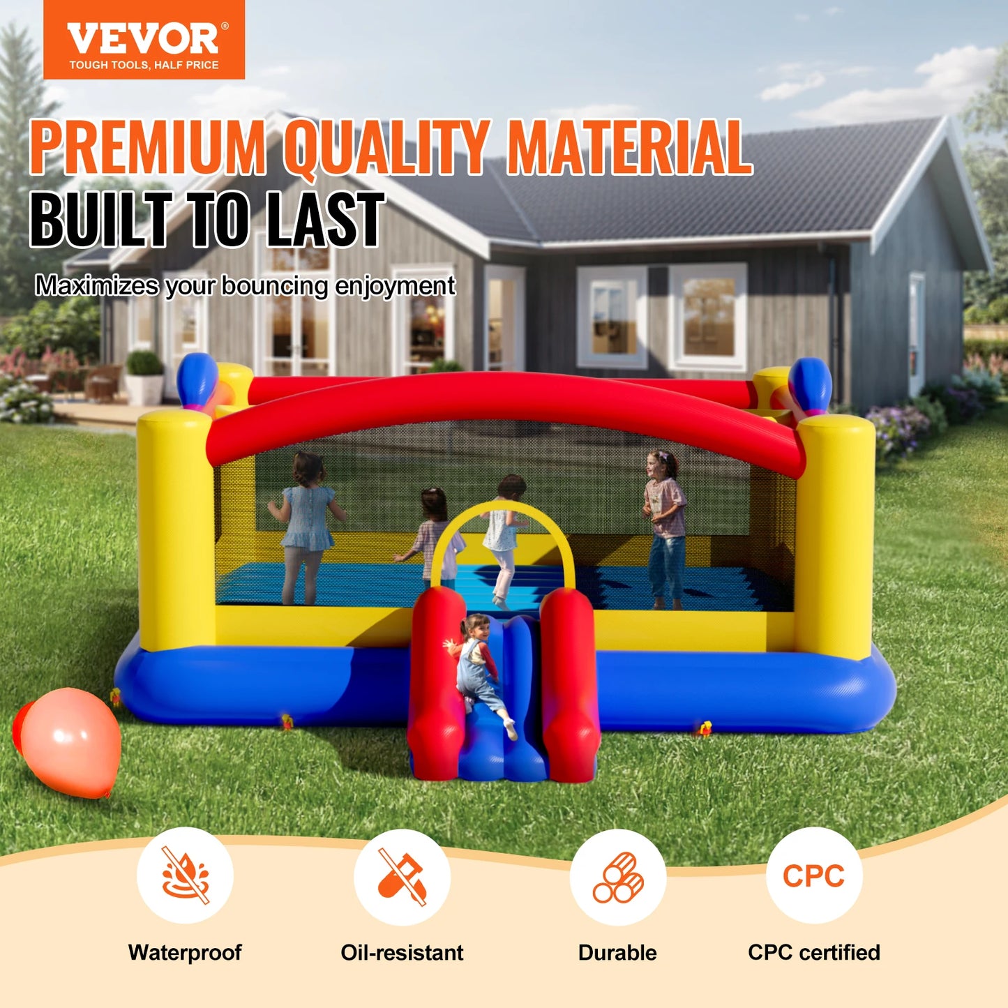 VEVOR Inflatable Bounce House Outdoor High Quality Playhouse Trampoline Jumping Bouncer with Blower Slide and Storage Bag Castle