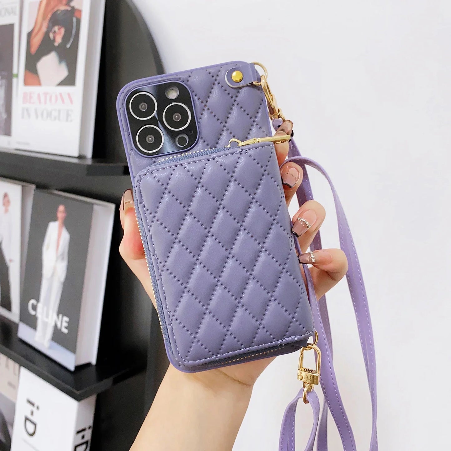 Zipper Wallet Leather Purse Case for iPhone 15 16 Pro Max 14 Plus 13 11 12 Crossbody Lanyard Shoulder Cards Holder Cosmetic Bag FREE Shipping