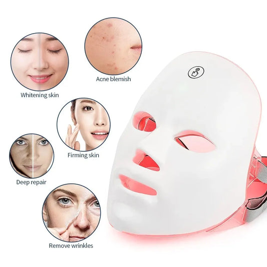 7 Colors LED Facial Mask Red Light Photon Therapy Anti Wrinkle Firming Skin Brightening Acne Treatment Skin Care Face LED Mask FREE Shipping