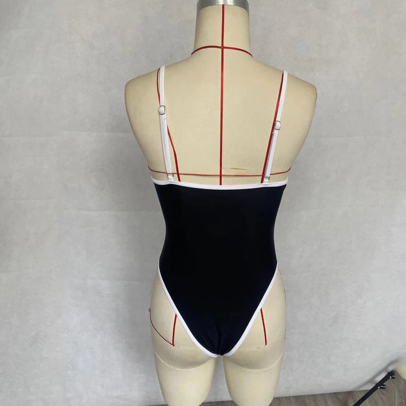BEACHCICI Bikinis One Piece Summer Swimsuit For 2024 Women Sexy Contrast Color Suspender V Neck Slim Holiday Beach Beachwear FREE Shipping