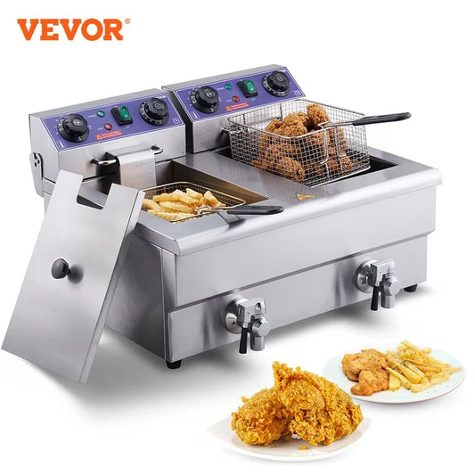 VEVOR  Commercial Electric Deep Fryer w/Dual Tanks 12L 3000W  Stainless Steel Countertop Fryer for Fried Chicken French Fries Free Shipping