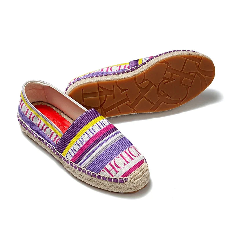 CH Women's Versatile Slip On Untied Loafers Striped Letter Printed Design Fisherman Shoes Niche Fashion Style Women's Flat Shoes