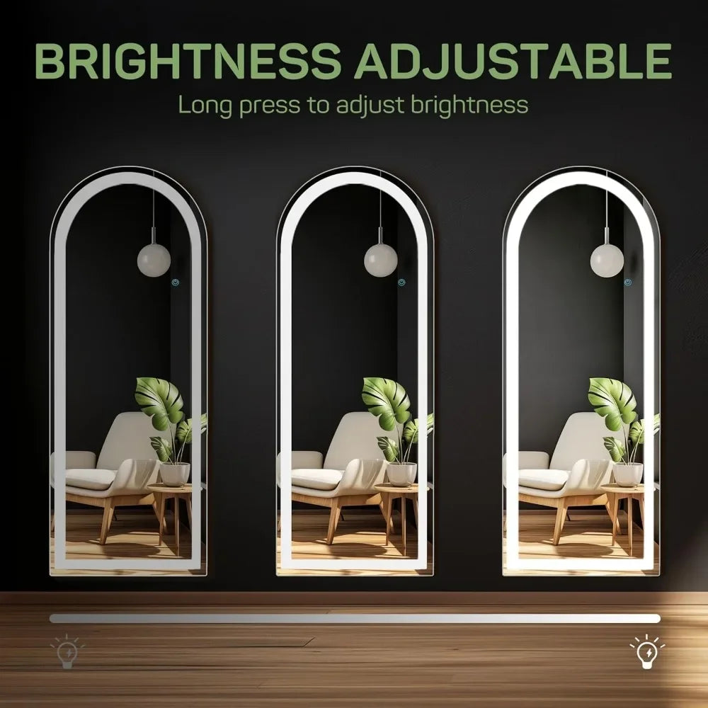 Arched Mirror Full Length with LED Lights, 26"x71" Body Wall Mirrors, Floor Standing, Hanging or Leaning, Large Tall Mirror FREE Shipping