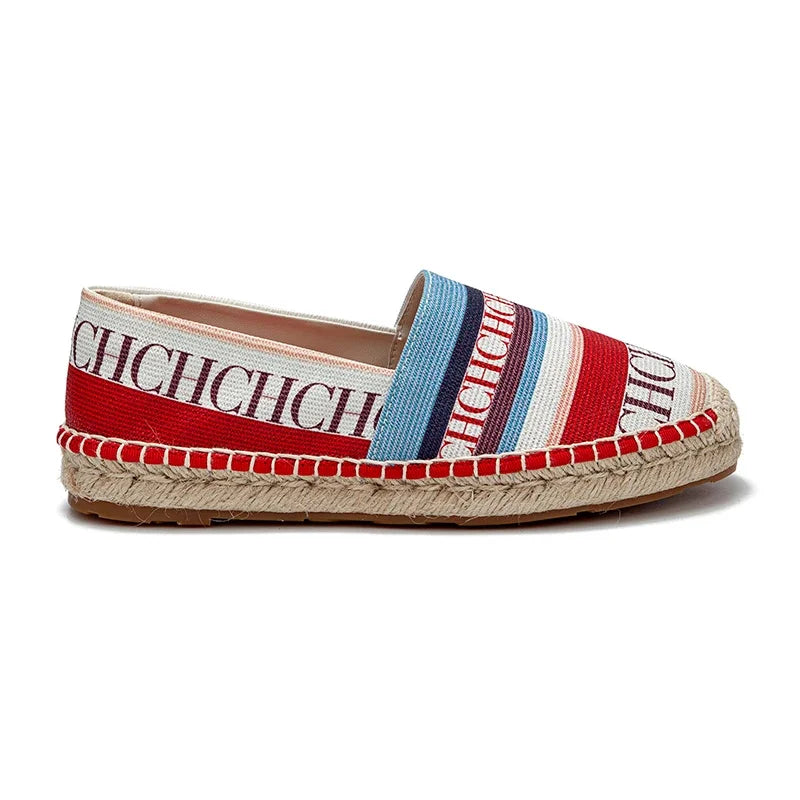 CH Women's Versatile Slip On Untied Loafers Striped Letter Printed Design Fisherman Shoes Niche Fashion Style Women's Flat Shoes