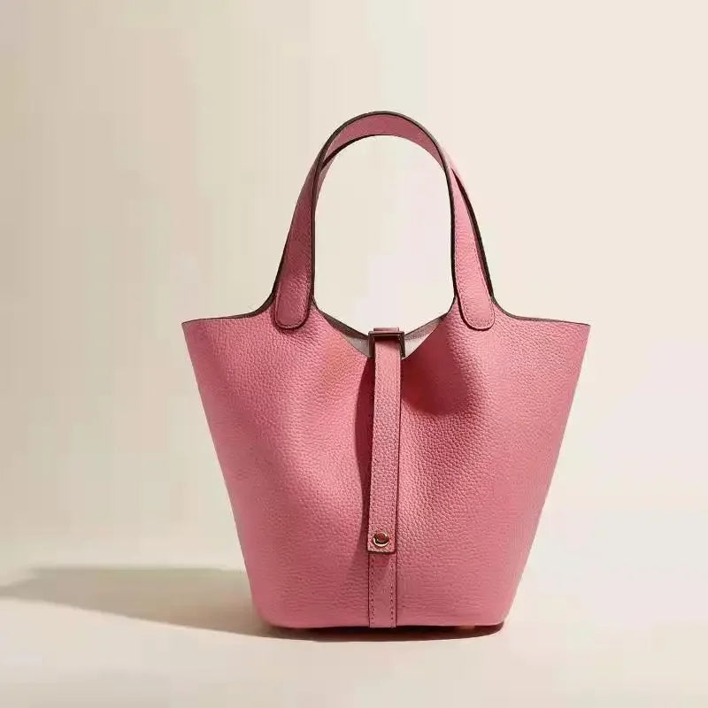 Pikotin Women's Handbag Large Capacity Togo Leather Bucket Bag Headlayer Cow Leather Water Bucket Shape