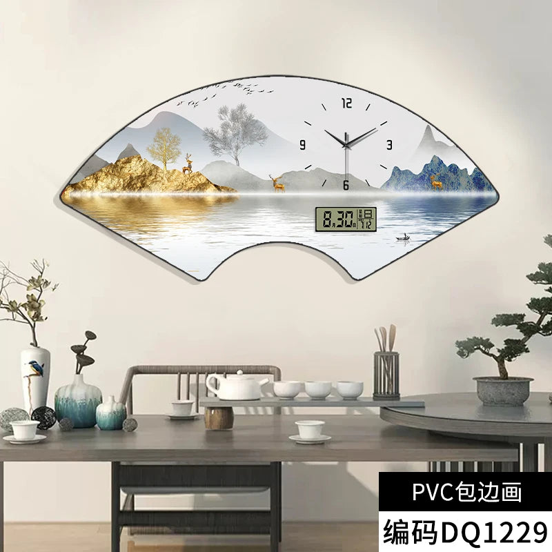 Modern fan-shaped electronic clock wall clock, living room, dining room, bedroom decoration painting, lighting wall clock FREE Shipping