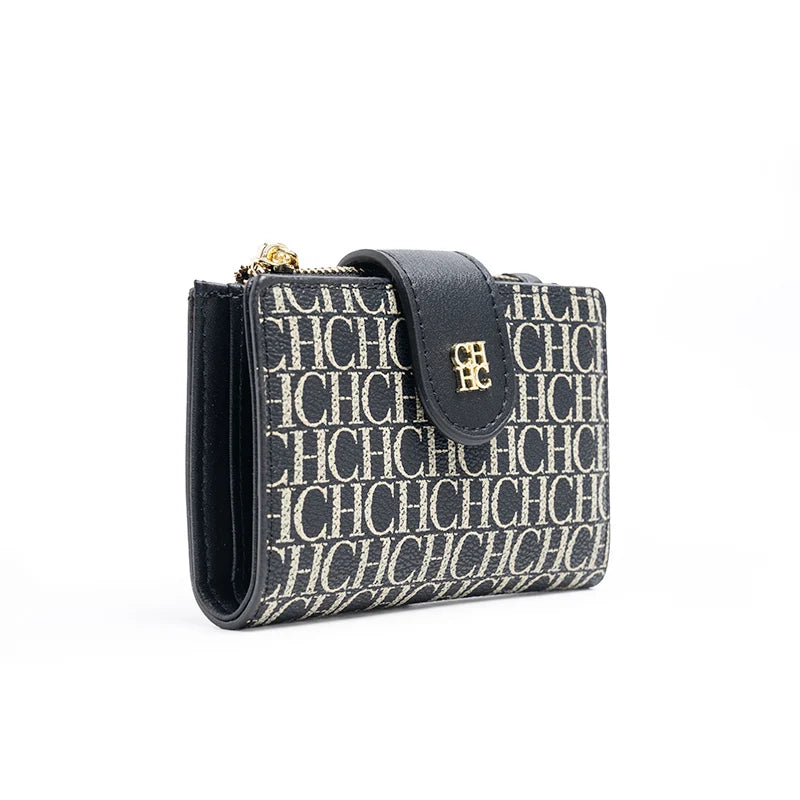CH Pure Colour Letter Printed Style Women's Card Wallet Premium Simple Design Women's Wallet Fashion Women's Short Wallet