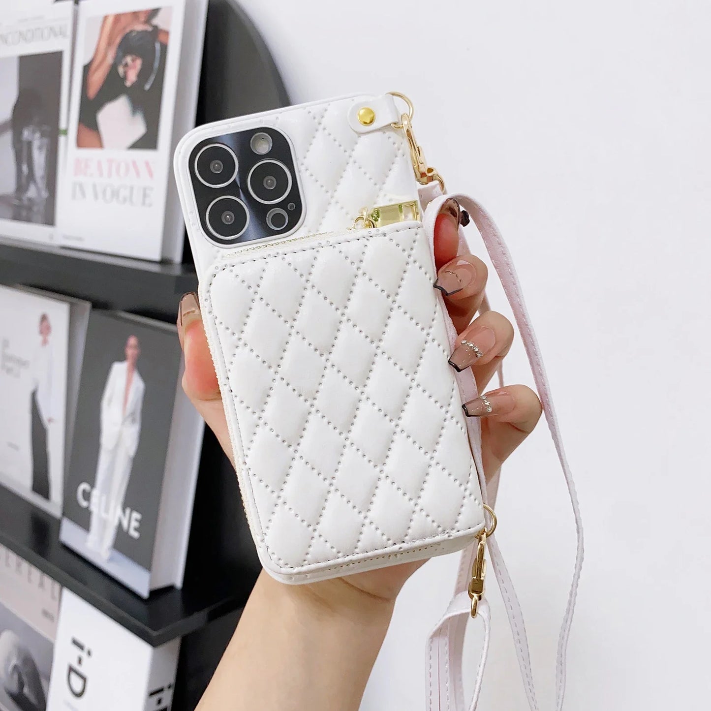 Zipper Wallet Leather Purse Case for iPhone 15 16 Pro Max 14 Plus 13 11 12 Crossbody Lanyard Shoulder Cards Holder Cosmetic Bag FREE Shipping