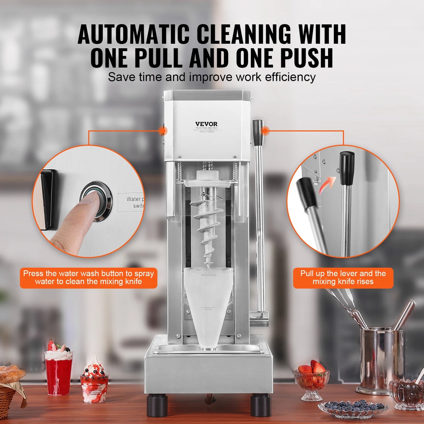 VEVOR Ice Cream Blender 750W High-Speed Ice Cream Maker Mixer Stir Machine 304 Stainless Steel Ice Cream Shaker with Long Handle