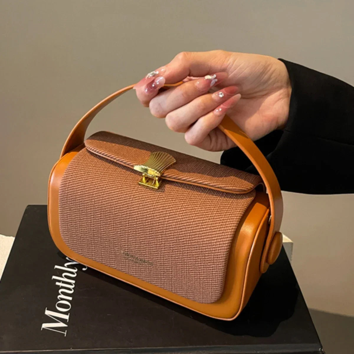 High-Grade Sense Women Small Square Bags 2024 Trendy Classic PU Leather Lady Commuter Shoulder Bag Short Handle Handbags