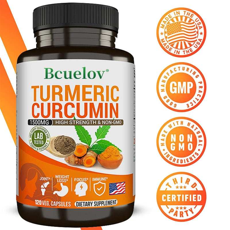 Curcumin Supplement with Black Pepper Extract Fast Absorption for Bone Health Immune System Support Digestive System Maintenance FREE SHIPPING