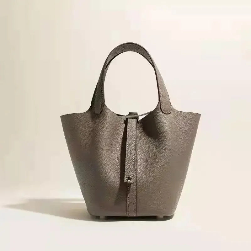 Pikotin Women's Handbag Large Capacity Togo Leather Bucket Bag Headlayer Cow Leather Water Bucket Shape