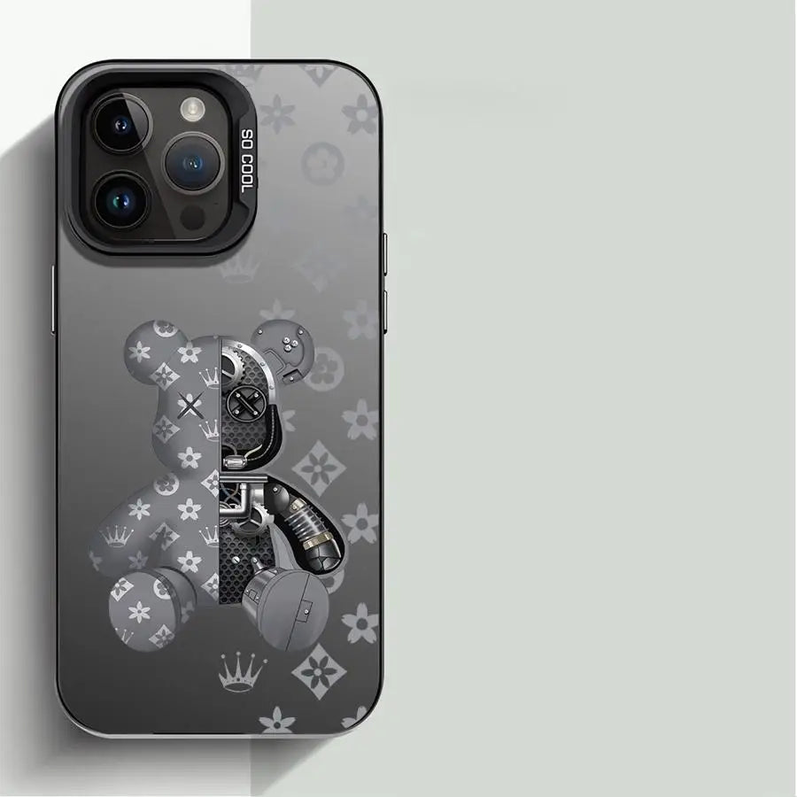 Fashion Cute R-Robert Bear Phone Case for iPhone 15 16 Pro Max X XR 12 11 14 13 XS 14 Pro Max 16 Plus Soft funda