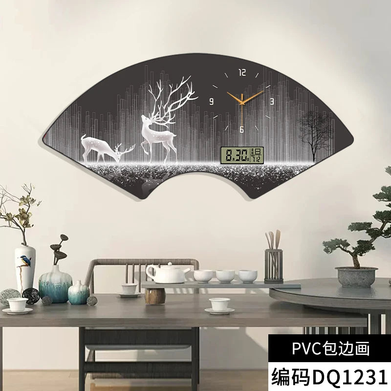 Modern fan-shaped electronic clock wall clock, living room, dining room, bedroom decoration painting, lighting wall clock FREE Shipping