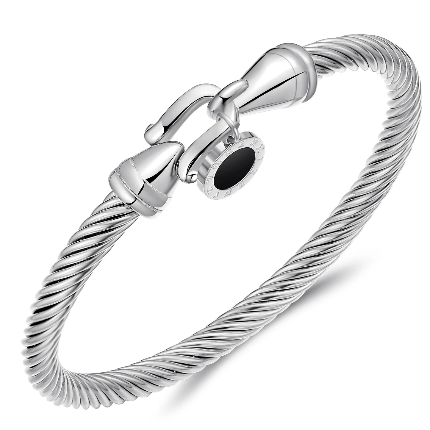 Stainless Steel Twisted Cable Wire Bracelets with Hook Clasp Stylish Roman Digital Bangle Bracelet for Women Girls