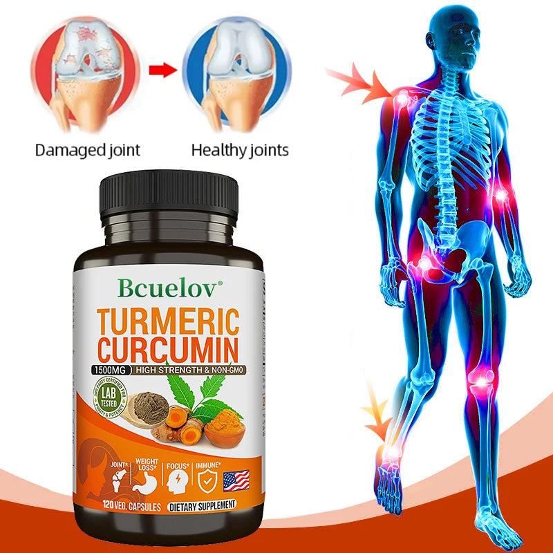 Curcumin Supplement with Black Pepper Extract Fast Absorption for Bone Health Immune System Support Digestive System Maintenance FREE SHIPPING