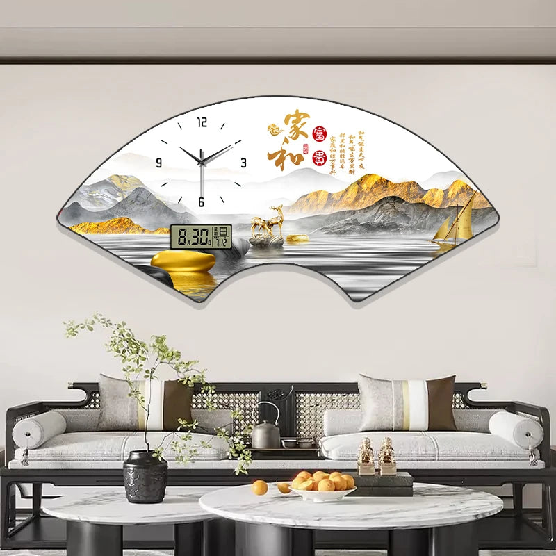 Modern fan-shaped electronic clock wall clock, living room, dining room, bedroom decoration painting, lighting wall clock FREE Shipping