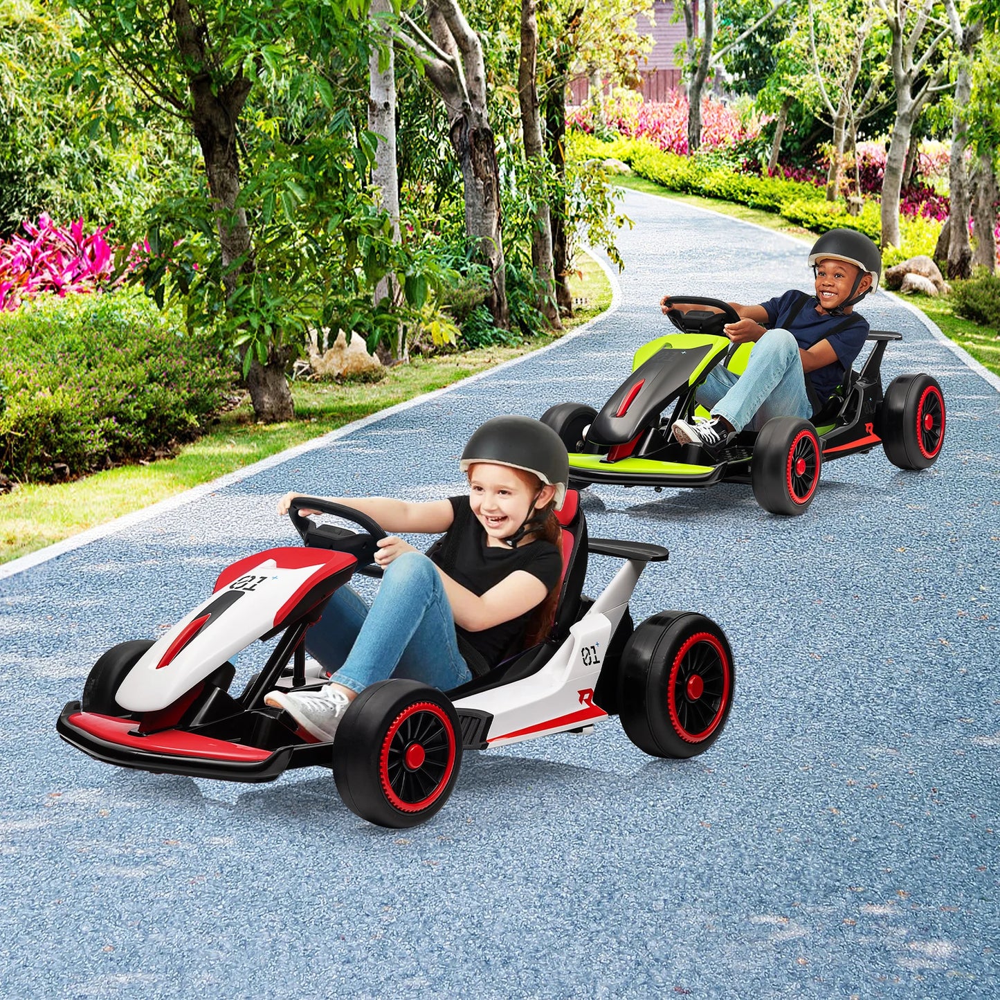 High Speed Electric Go Kart for Kids 24V7Ah Battery Pedal Drift Kart with Two 150W Motors Ride on Toys for Kids Ages 6+