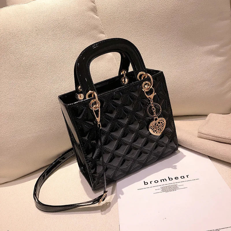 Women's Bright Shoulder Bag Diamond Girl Handbag Fashion Crossbody Bag Car Stitching Craft Pendant Decoration PU Material