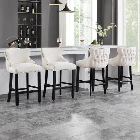 Nrizc Velvet Bar Stools Set of 4, Tufted Counter Height with Back, Upholstered Wooden Stools for Kitchen Island Dining FREE Shipping