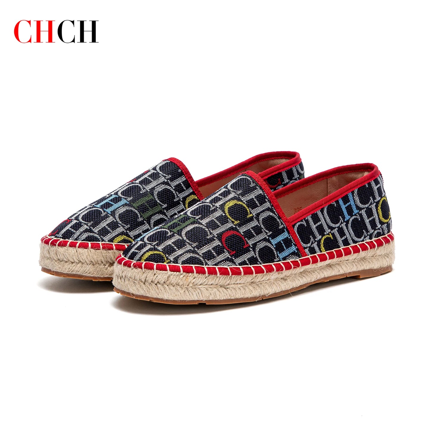 Carolina Herrera Women's Beach Shoes Spring New Fabric Handmade Hemp Bottom Flat Shoes Anti slip Walking Shoes FREE Shipping