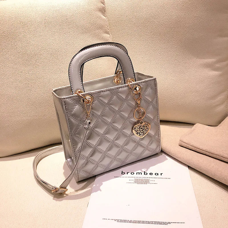 Women's Bright Shoulder Bag Diamond Girl Handbag Fashion Crossbody Bag Car Stitching Craft Pendant Decoration PU Material
