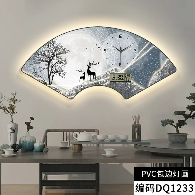 Modern fan-shaped electronic clock wall clock, living room, dining room, bedroom decoration painting, lighting wall clock FREE Shipping