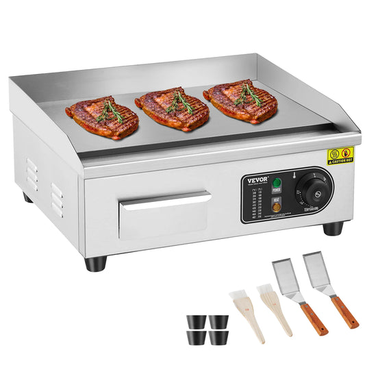 VEVOR Commercial Electric Griddle 1700W Countertop Flat Top Grill 122℉-572 ℉ Adjustable Temprature Stainless Steel Griddle Grill FREE SHIPPING