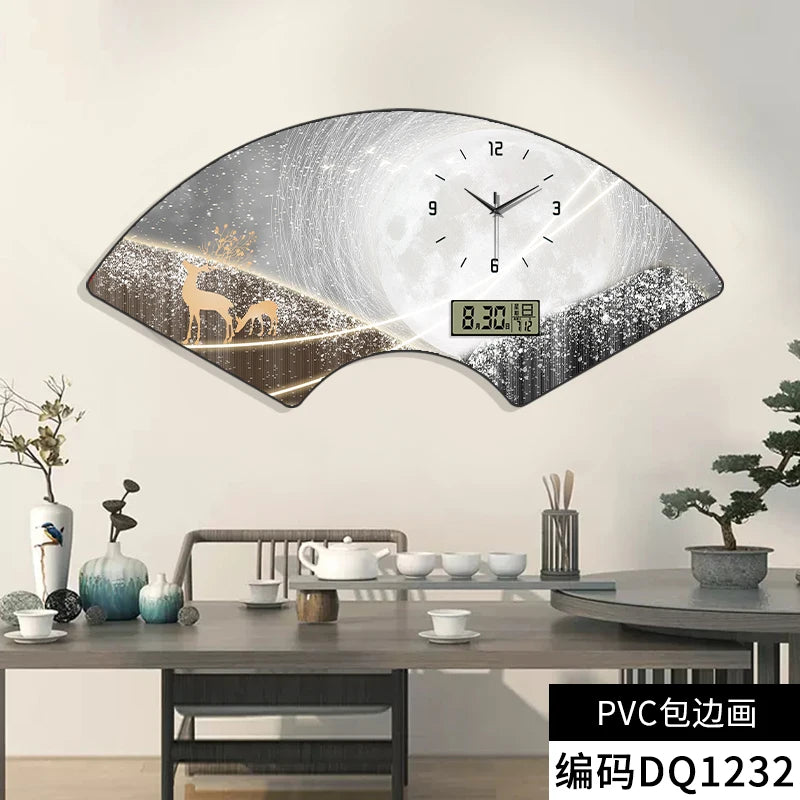Modern fan-shaped electronic clock wall clock, living room, dining room, bedroom decoration painting, lighting wall clock FREE Shipping