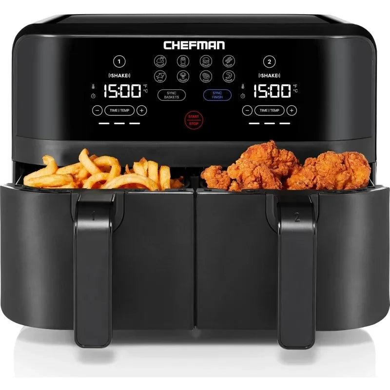 Chefman 6 and 9 Quart Dual Basket Air Fryer - Digital Touchscreen, Smart Sync Finish, Hi-Fry, Auto Shutoff, 2 Independent 3QT Nonstick FREE Shipping
