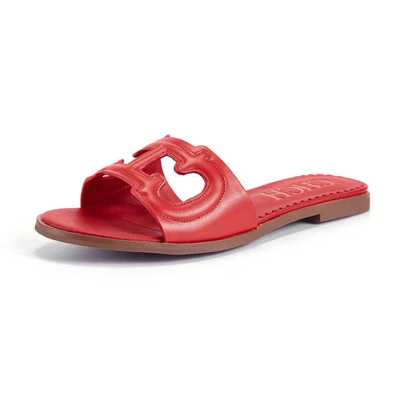 CH Women's Slippers 2024 Simple Black Flat Flat Women's Shoes Home Indoor Slippers