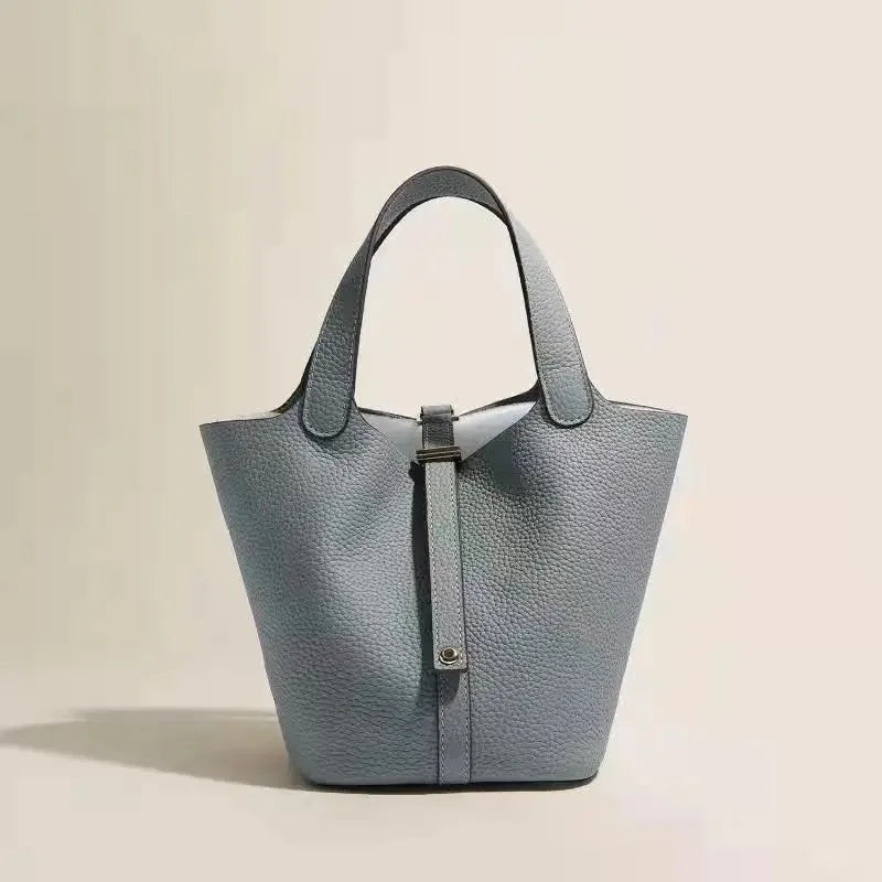 Pikotin Women's Handbag Large Capacity Togo Leather Bucket Bag Headlayer Cow Leather Water Bucket Shape