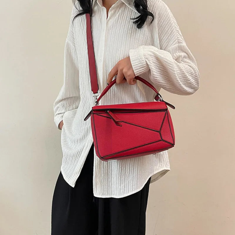 Simple Geometric Handbag Lightweight Large Capacity Crossbody Pillow Bag Spring New Style Versatile Litchi Pattern PU Leather Lowes Bags