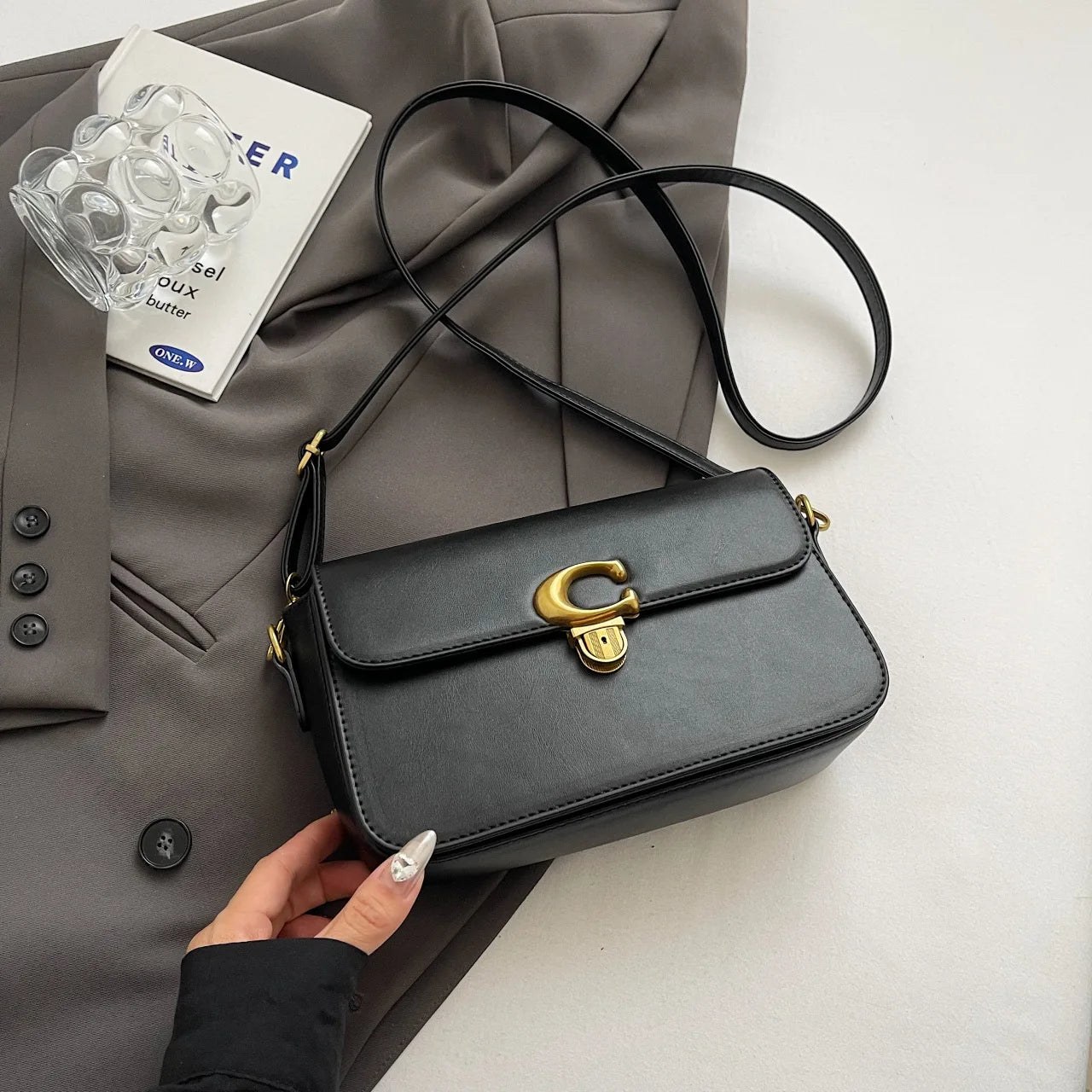 COACH Old Flower Classic Small Square Bag with Chic Color Matching Shoulder Messenger Bag for Fashion Enthusiasts FREE Shipping