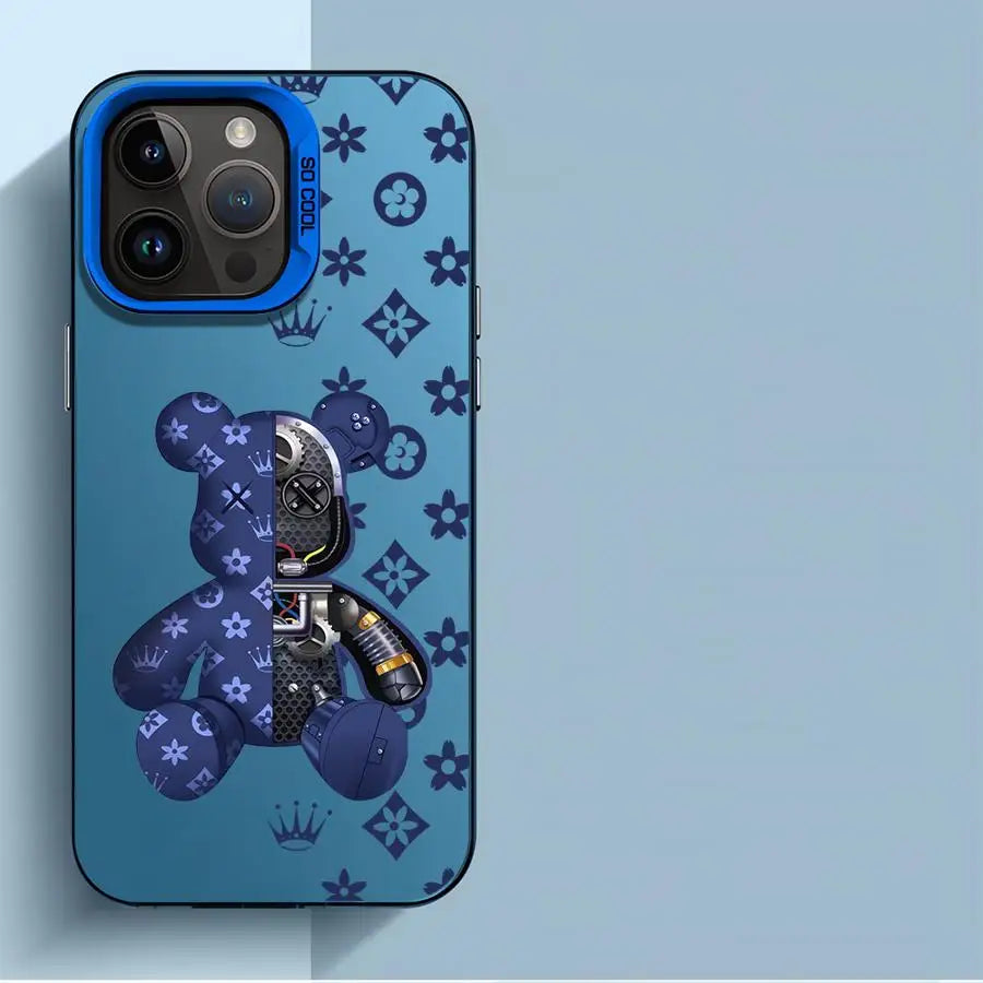 Fashion Cute R-Robert Bear Phone Case for iPhone 15 16 Pro Max X XR 12 11 14 13 XS 14 Pro Max 16 Plus Soft funda