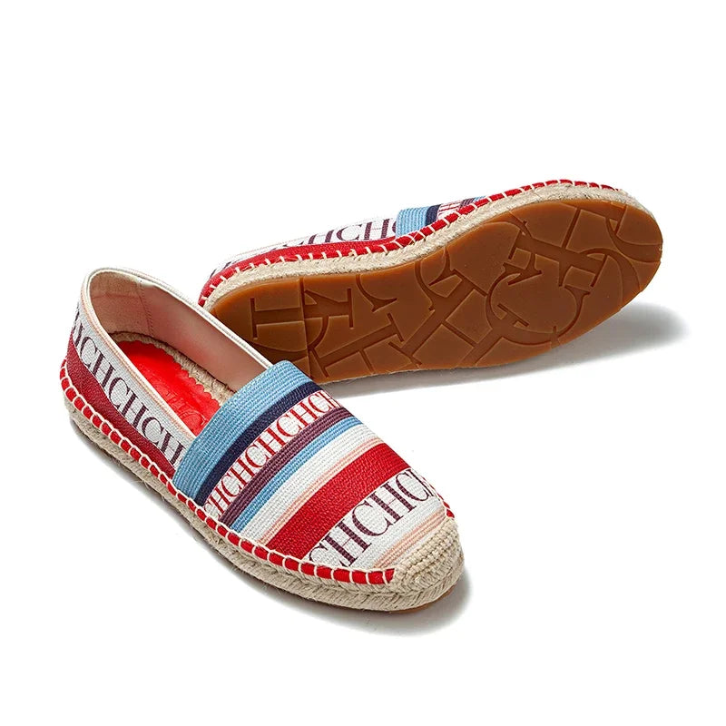 CH Women's Versatile Slip On Untied Loafers Striped Letter Printed Design Fisherman Shoes Niche Fashion Style Women's Flat Shoes