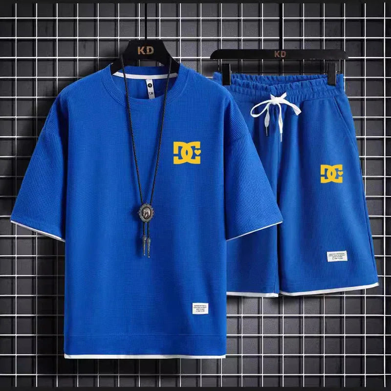 Men's two-piece summer suit, casual T-shirt and shorts, sportswear, fashion sweatshirt, couple short-sleeved suit