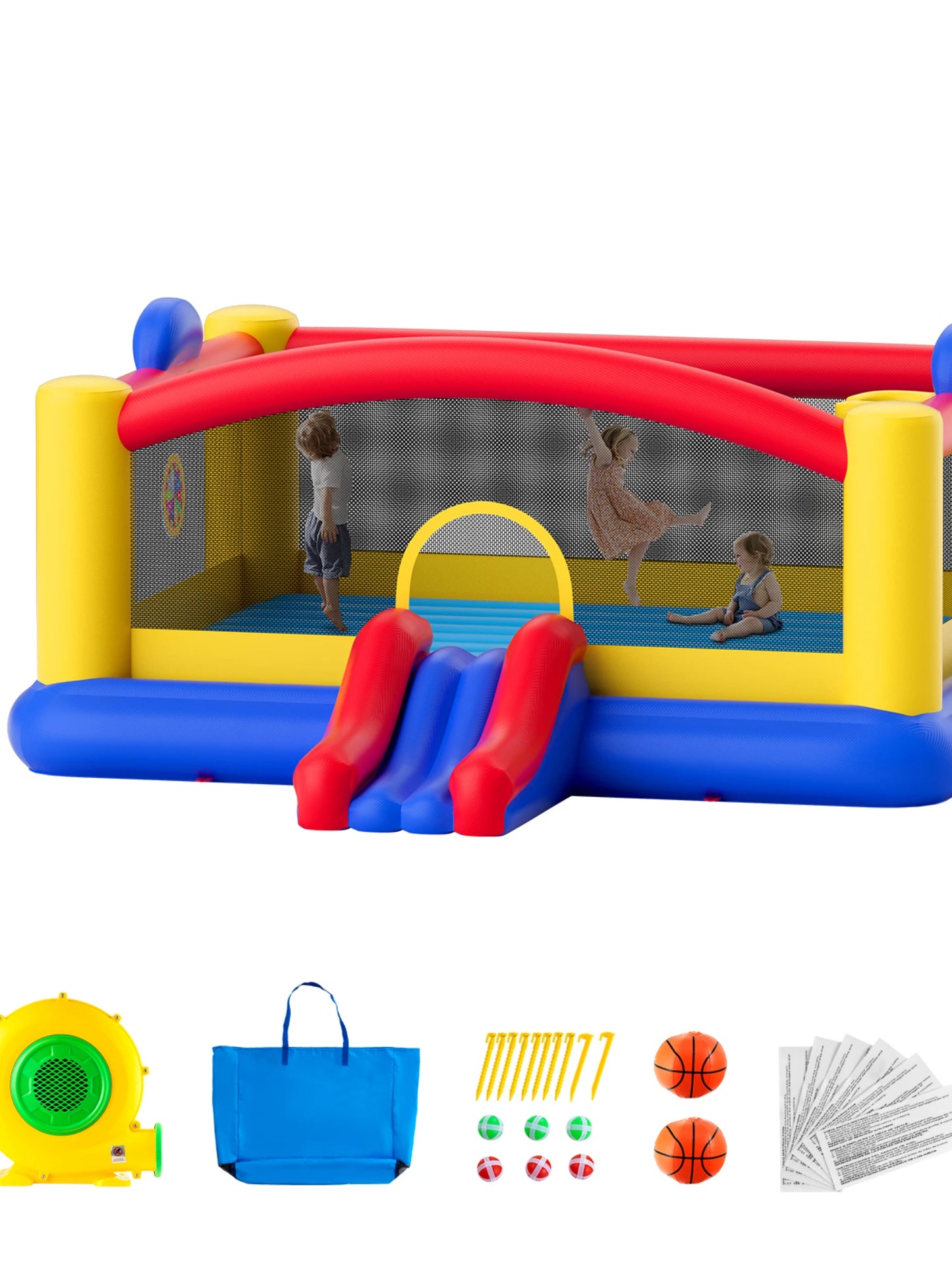VEVOR Inflatable Bounce House Outdoor High Quality Playhouse Trampoline Jumping Bouncer with Blower Slide and Storage Bag Castle