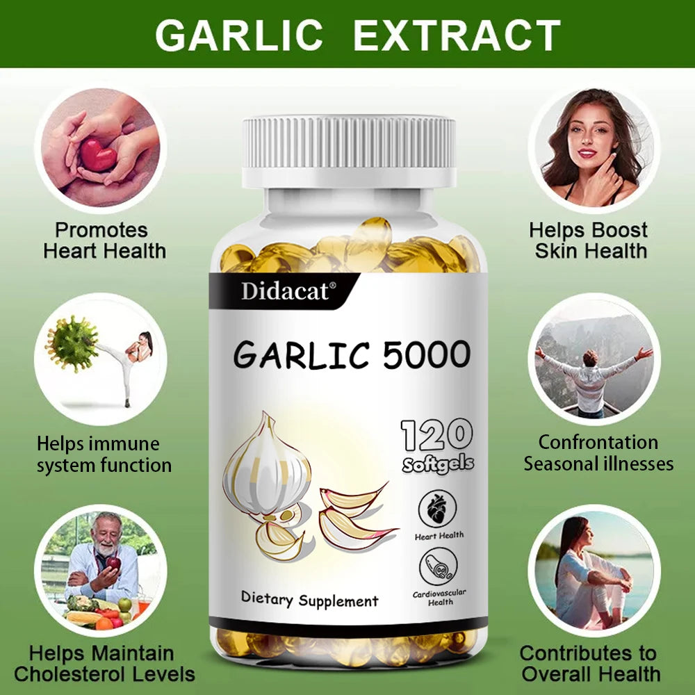 Garlic Extract 5000 Mg Antioxidant Supplement Supports Immune System Balances Cholesterol Promotes Heart Health 120 Capsules FREE SHIPPING